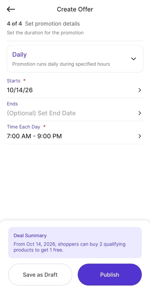 Set the promotion schedule