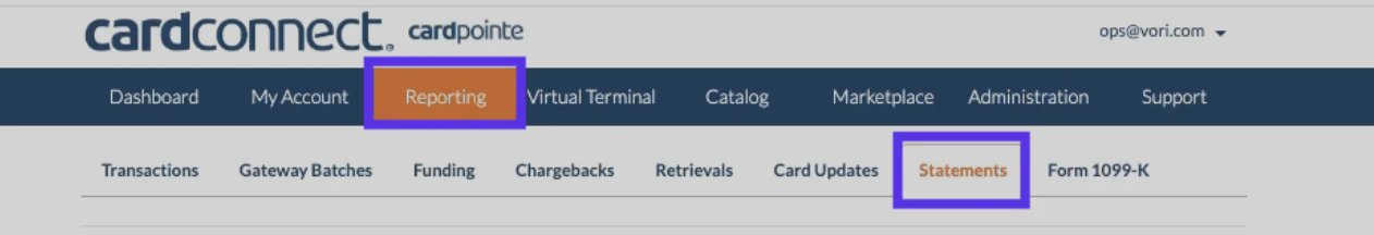 Reporting - Statements Card Connect
