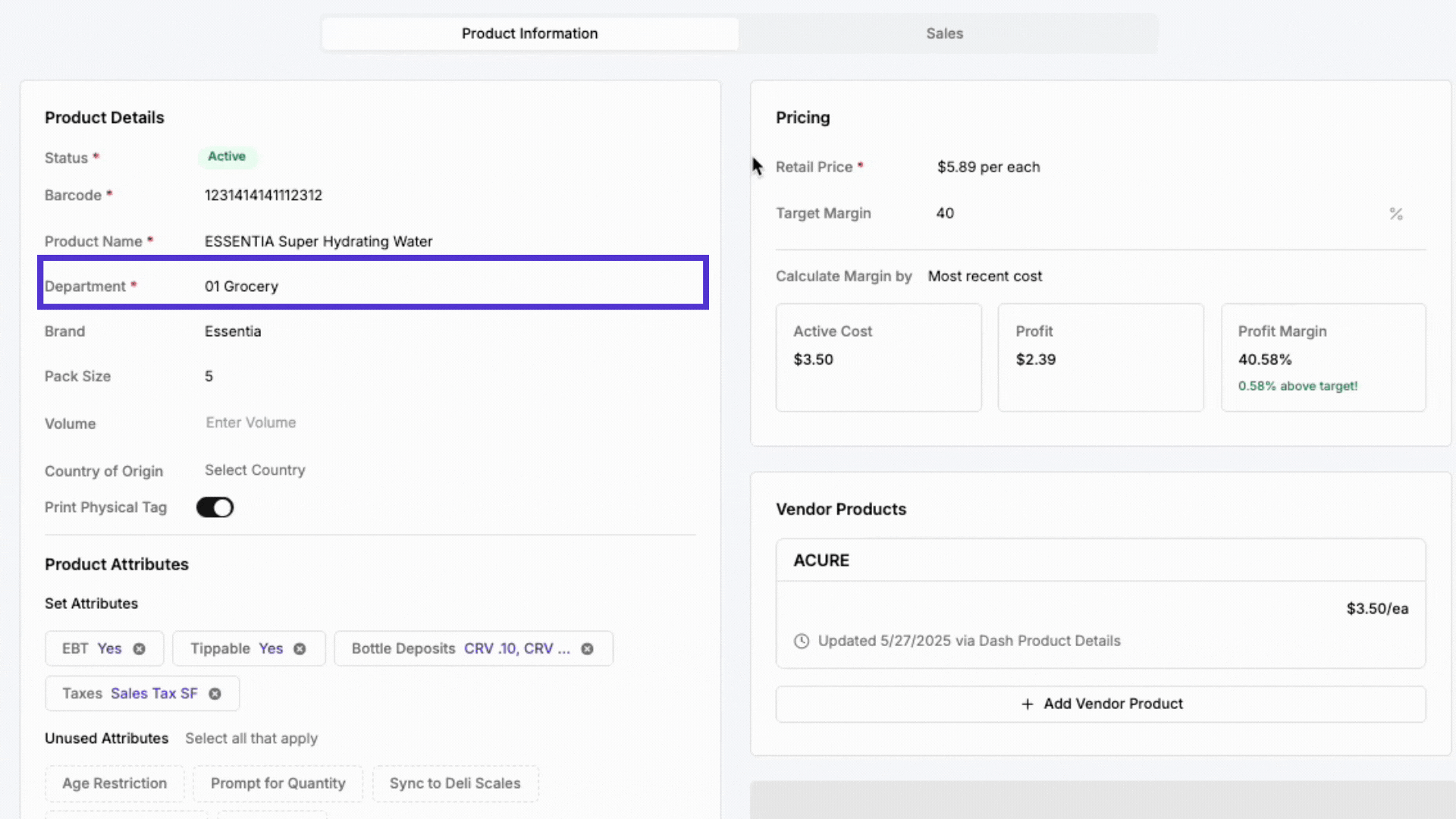 Attributes tied to Departments