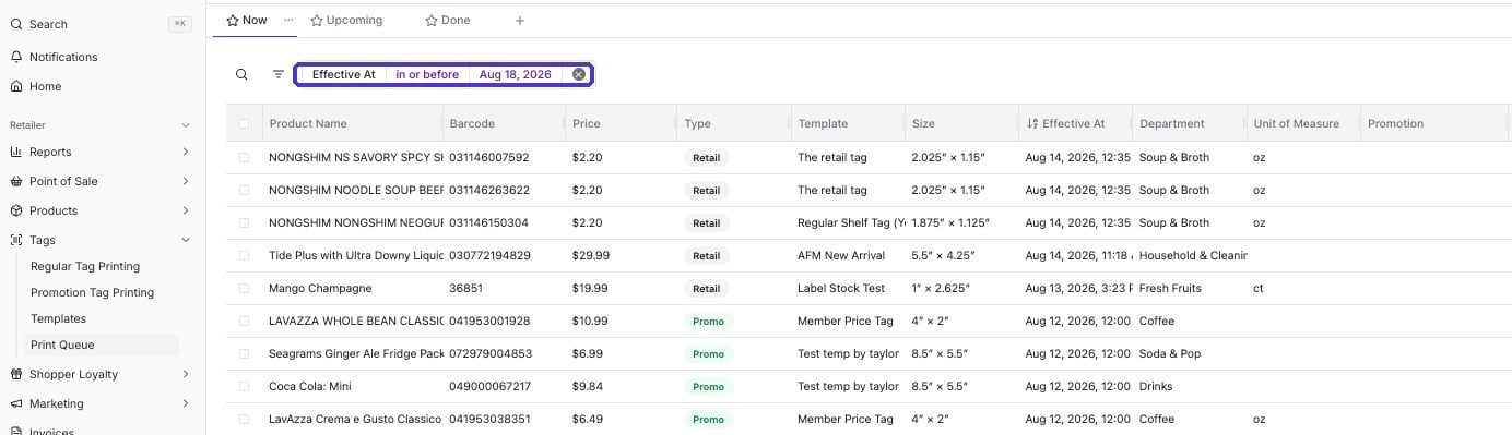 Now view filtered by Effective At in or before a chosen date