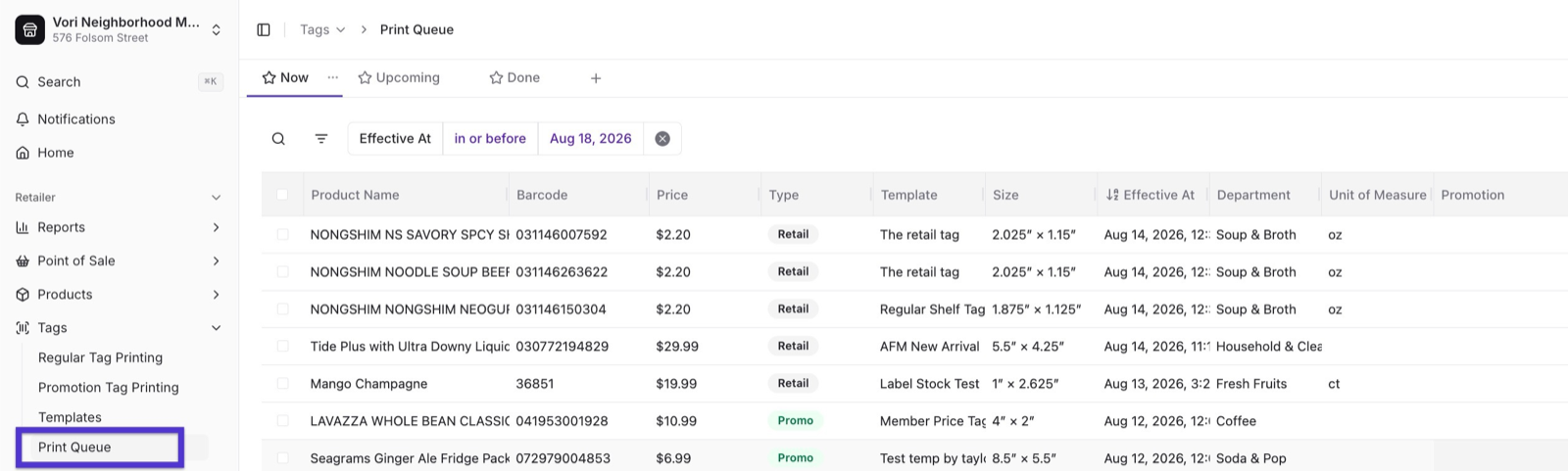 Print Queue selected in the left-hand Tags menu