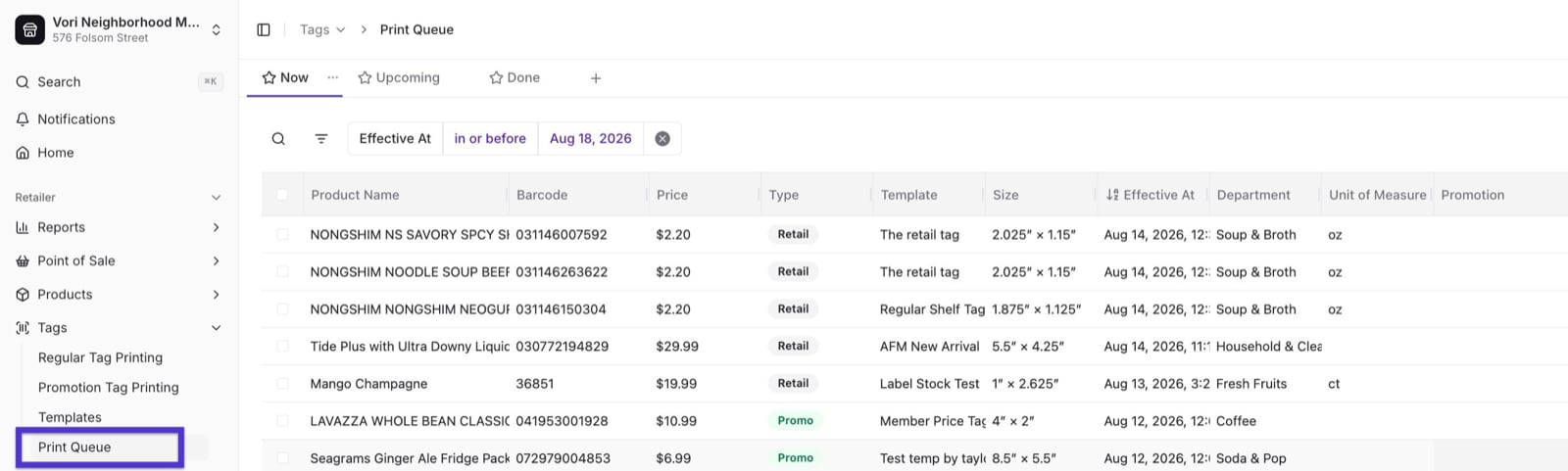 Print Queue selected in the left-hand Tags menu