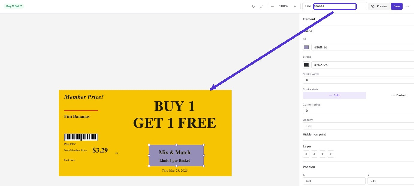 Preview with a product field showing a rendered tag for the searched product