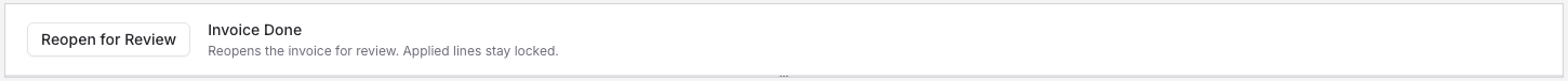Invoice Done banner with a Reopen for Review button