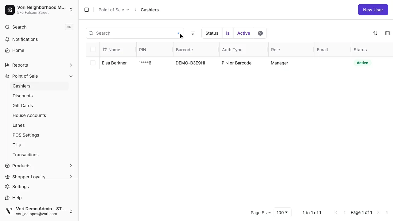 Search filtering the grid to show one matching employee