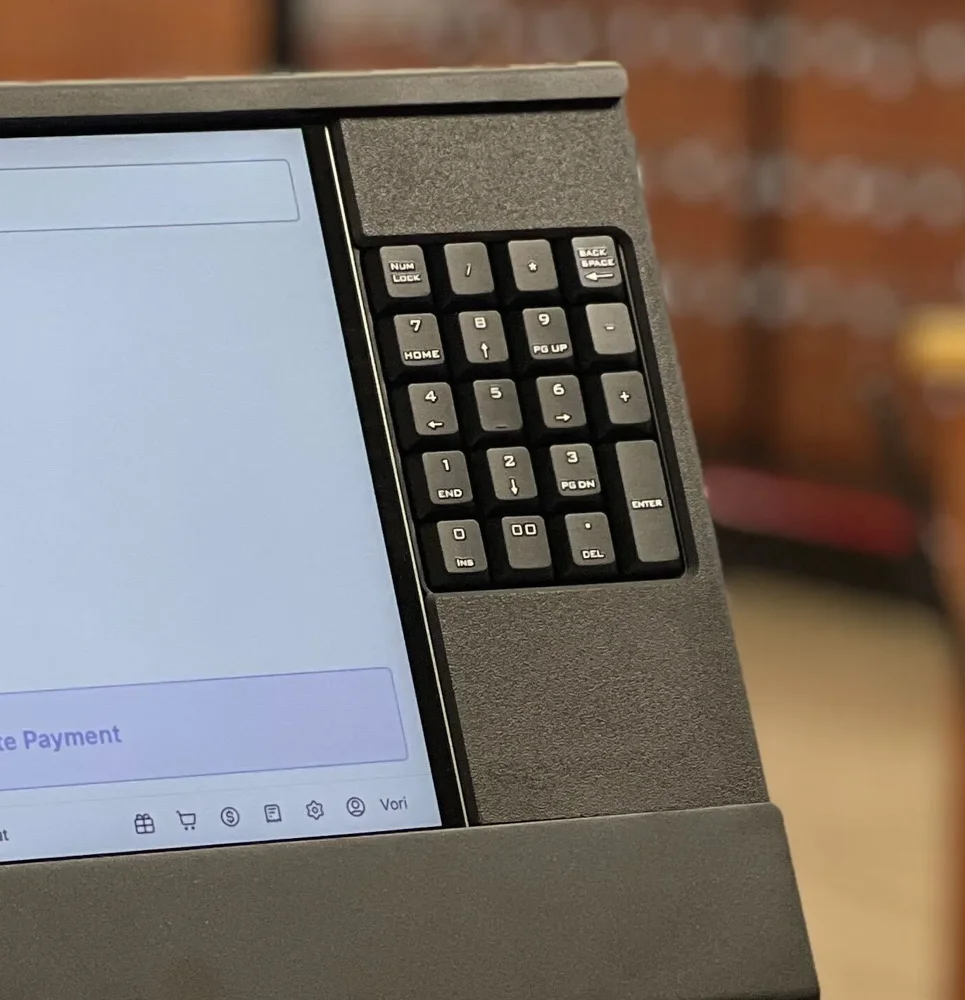 The 10-key cashier keyboard built into the right side of the cashier display