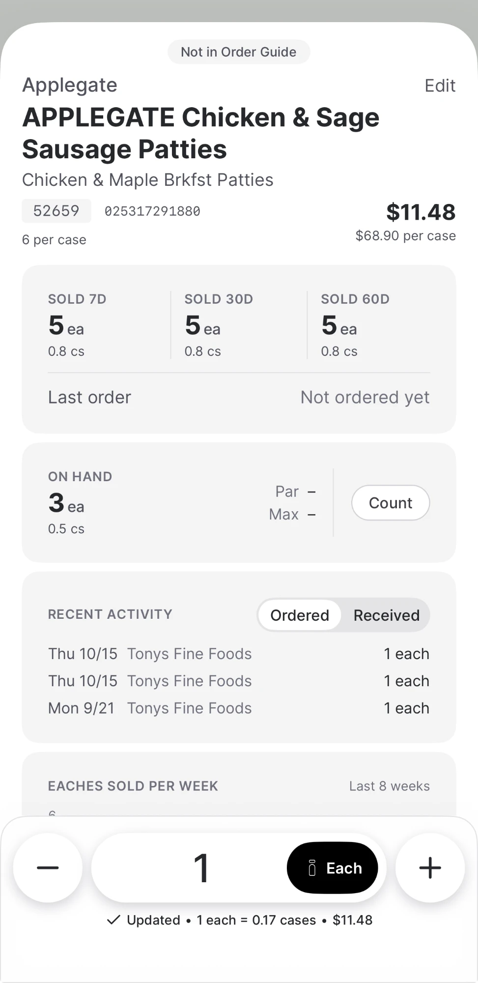 Product Order Sheet
