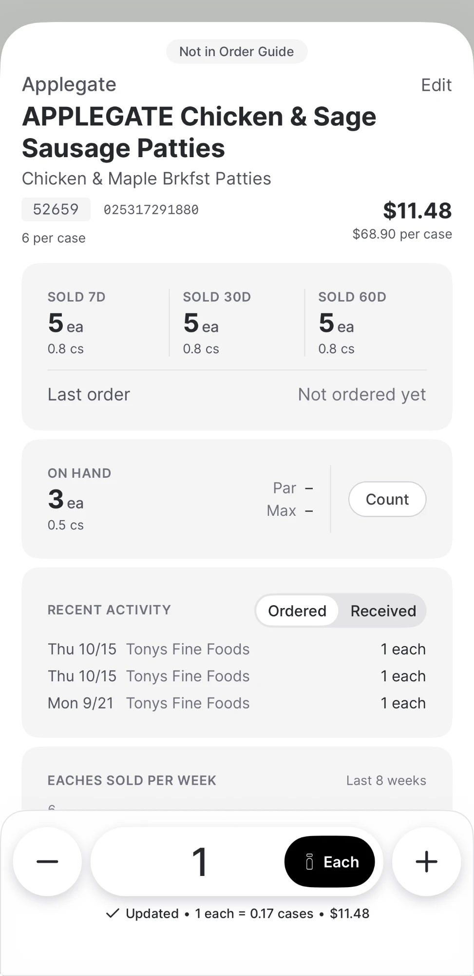Product Order Sheet