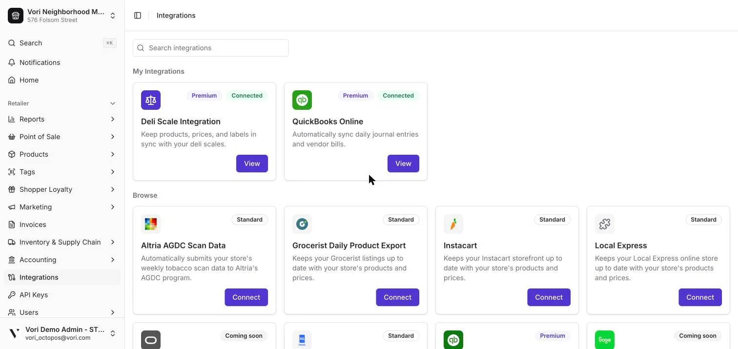 The Integrations tab showing My Integrations at the top and the Browse grid below it
