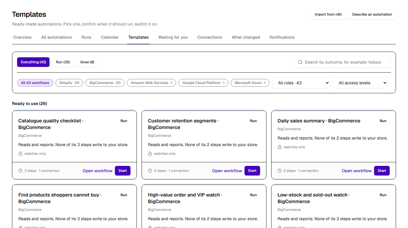 The Templates screen of the Automations app