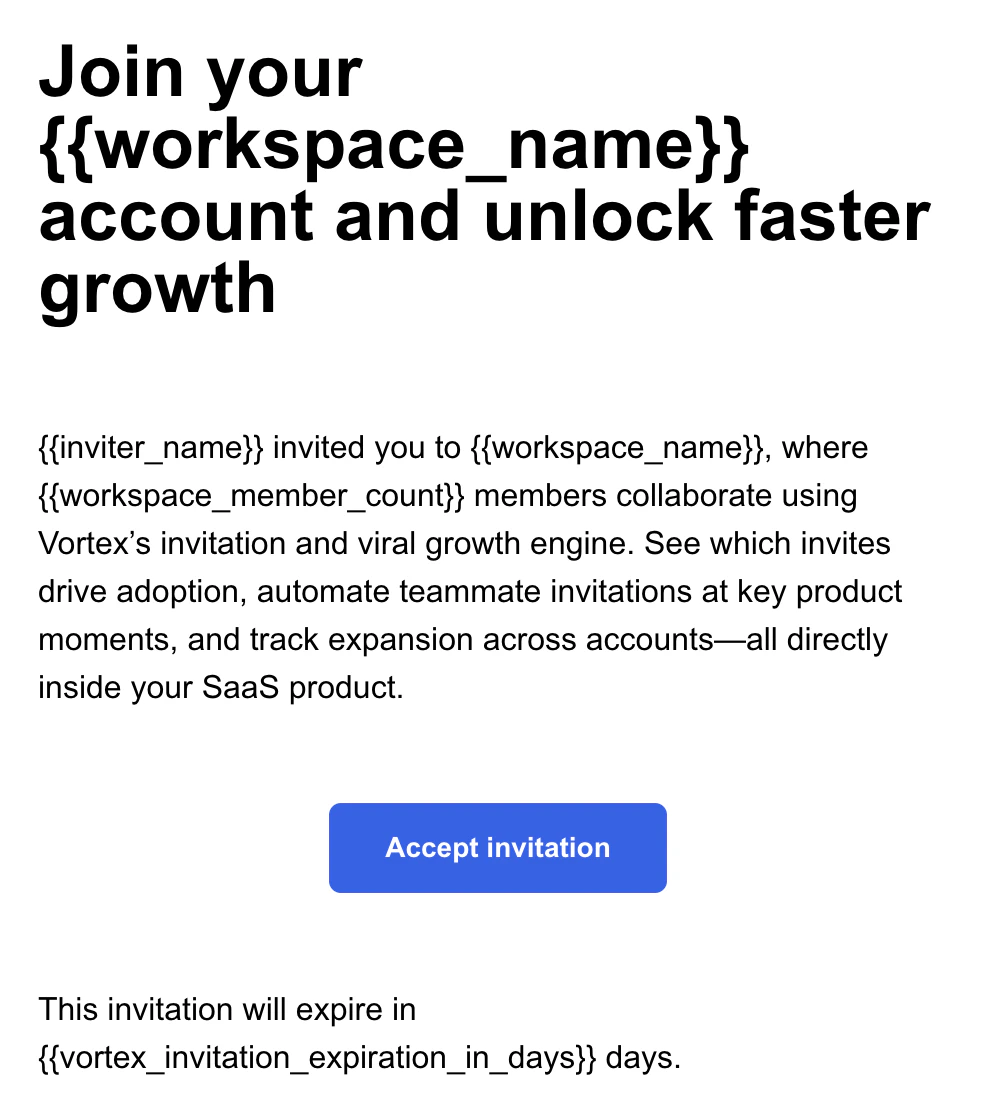 Template variables in an invitation email