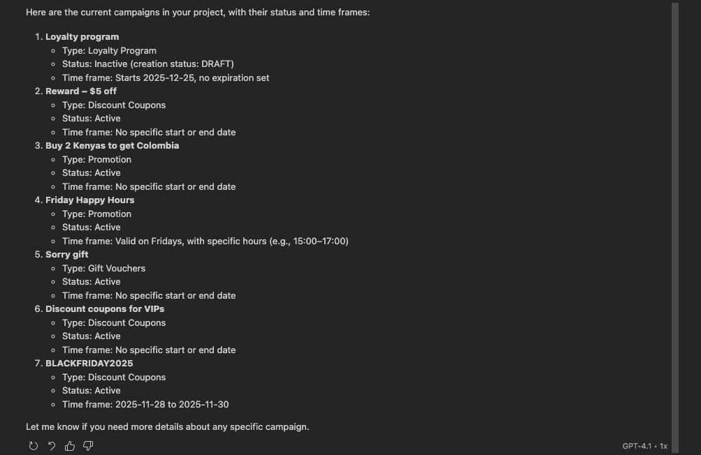 Voucherify Core MCP get campaign details example - response