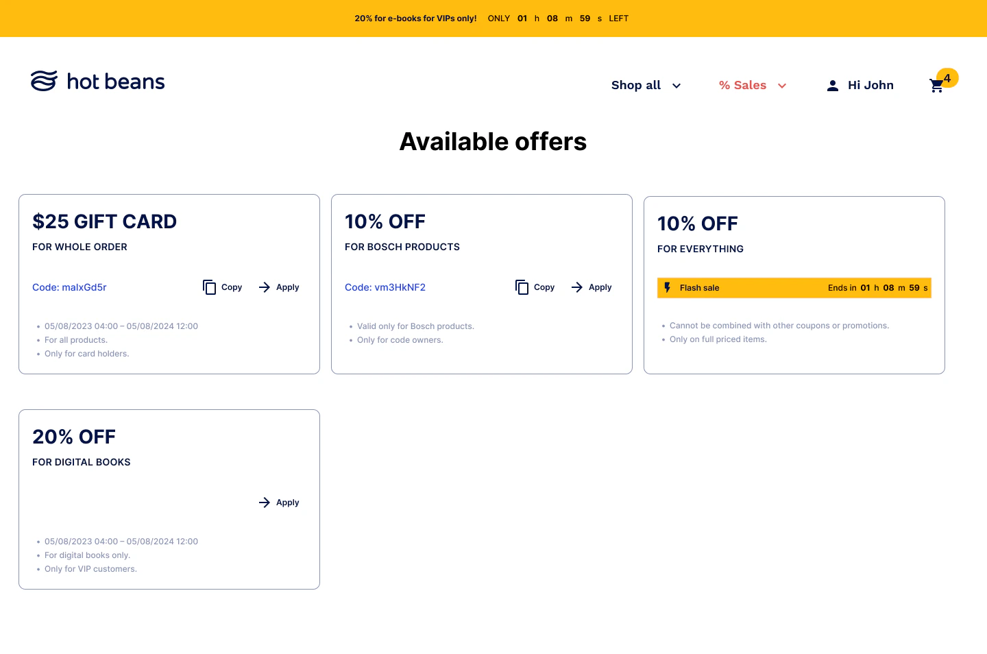 Offers Available for logged in customers