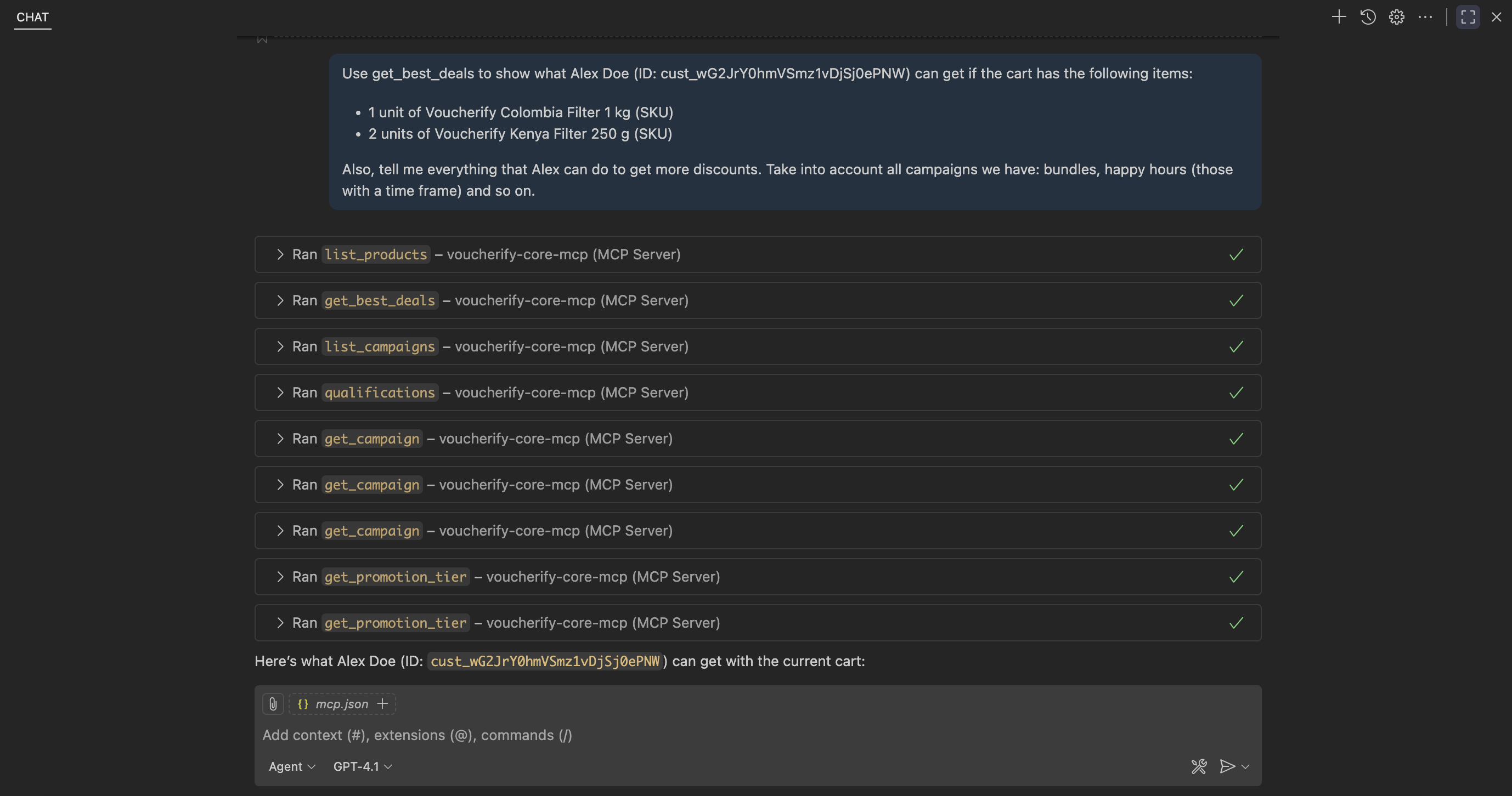 Voucherify Core MCP best deals example - prompt