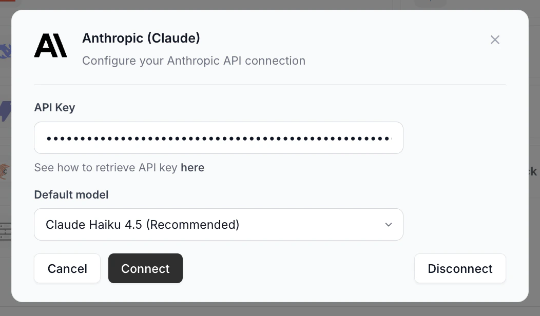 AI provider setup popup