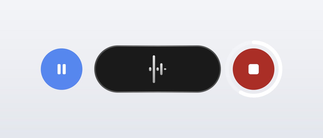 The recording pill with the stop button darkened and part-circled by a white progress ring