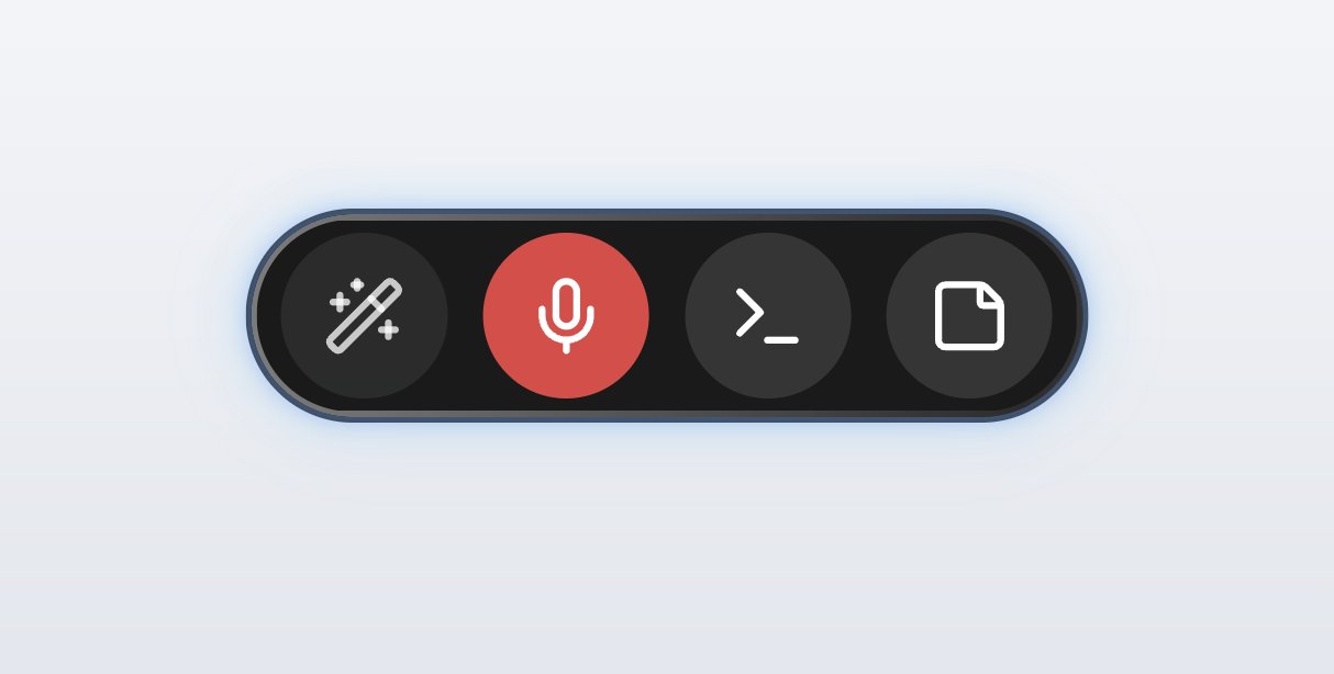 The idle pill expanded on hover into a row of four round buttons
