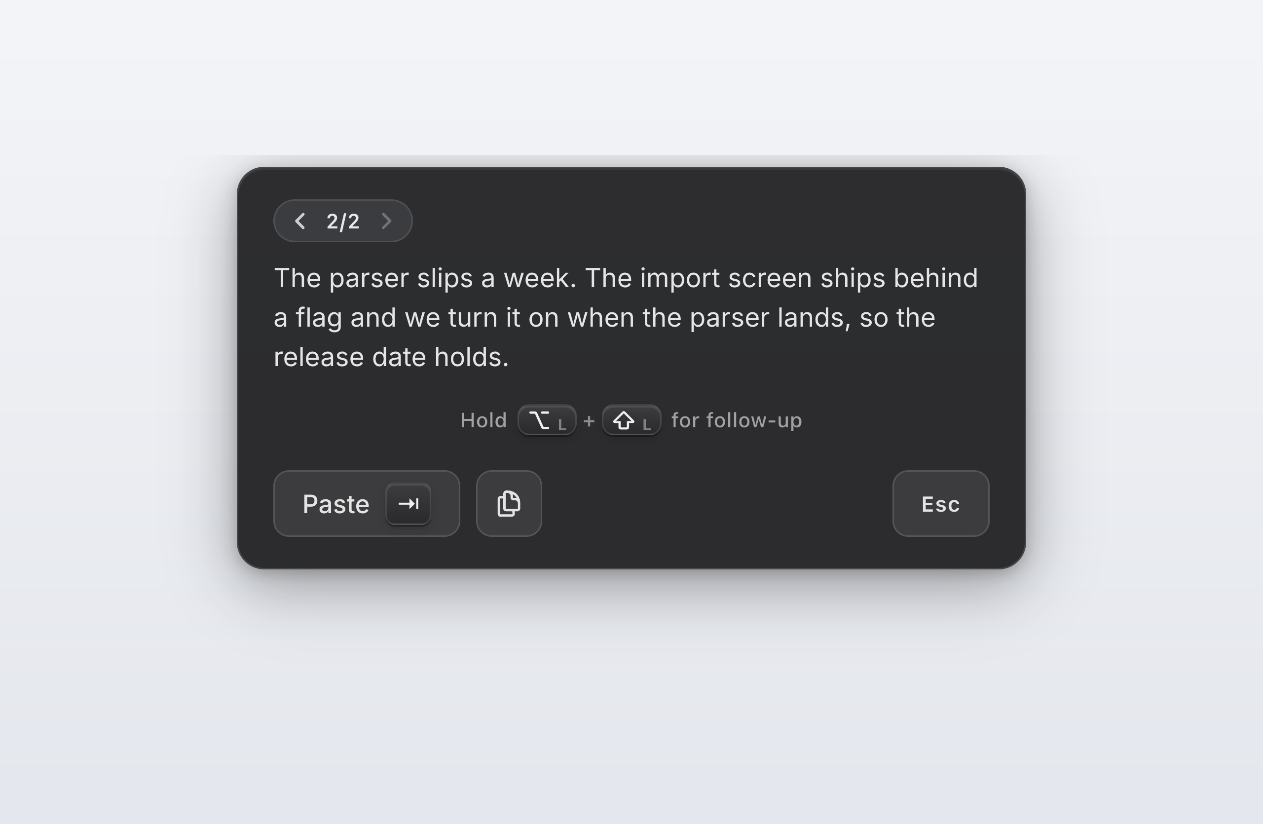 A small version pager in the corner of the Command Mode banner, showing a left arrow, the text 2 slash 2, and a right arrow