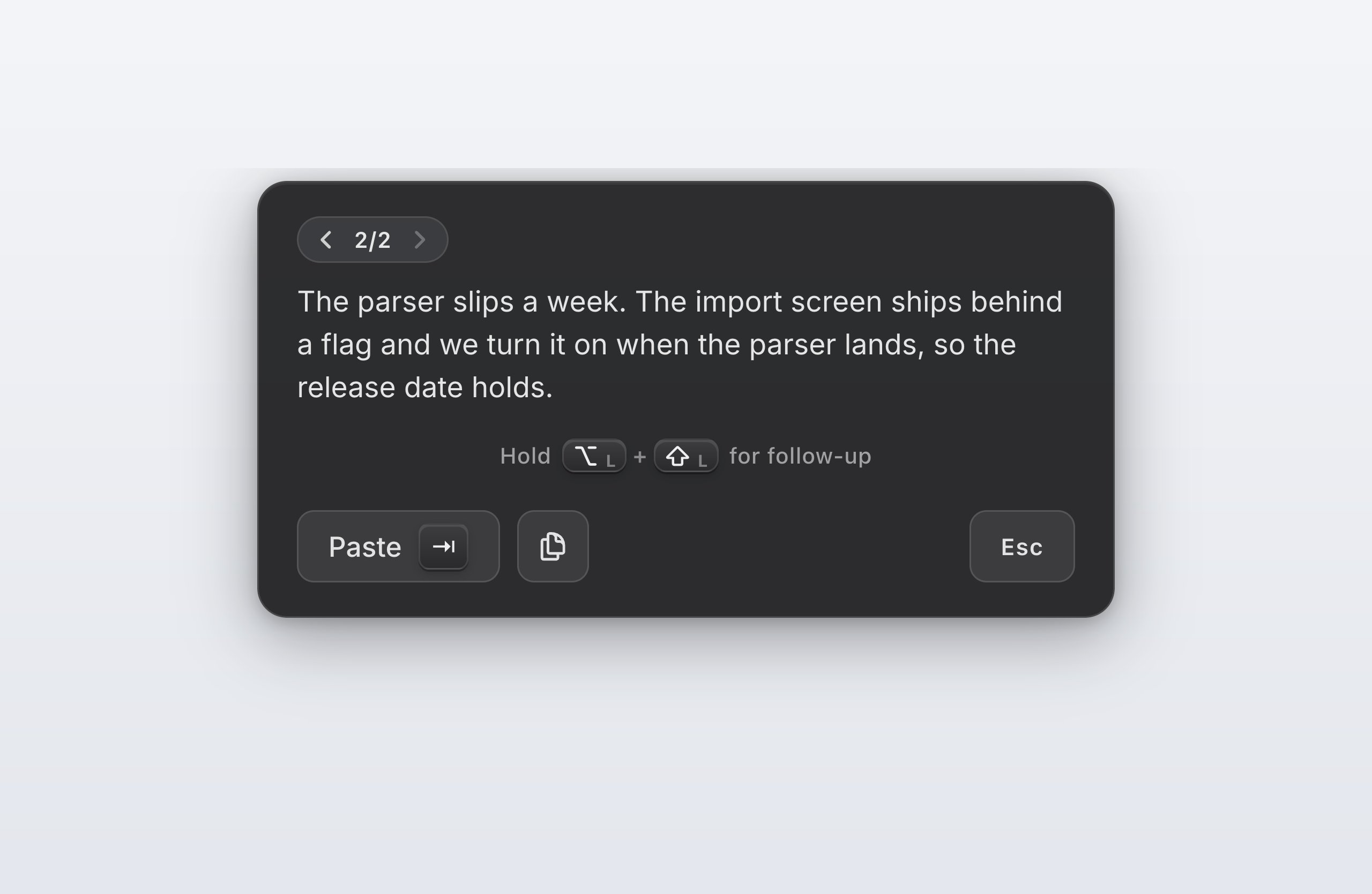 A small version pager in the corner of the Command Mode banner, showing a left arrow, the text 2 slash 2, and a right arrow