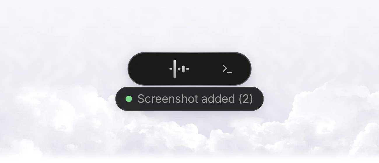 The recording indicator with a Screenshot added (2) chip under it
