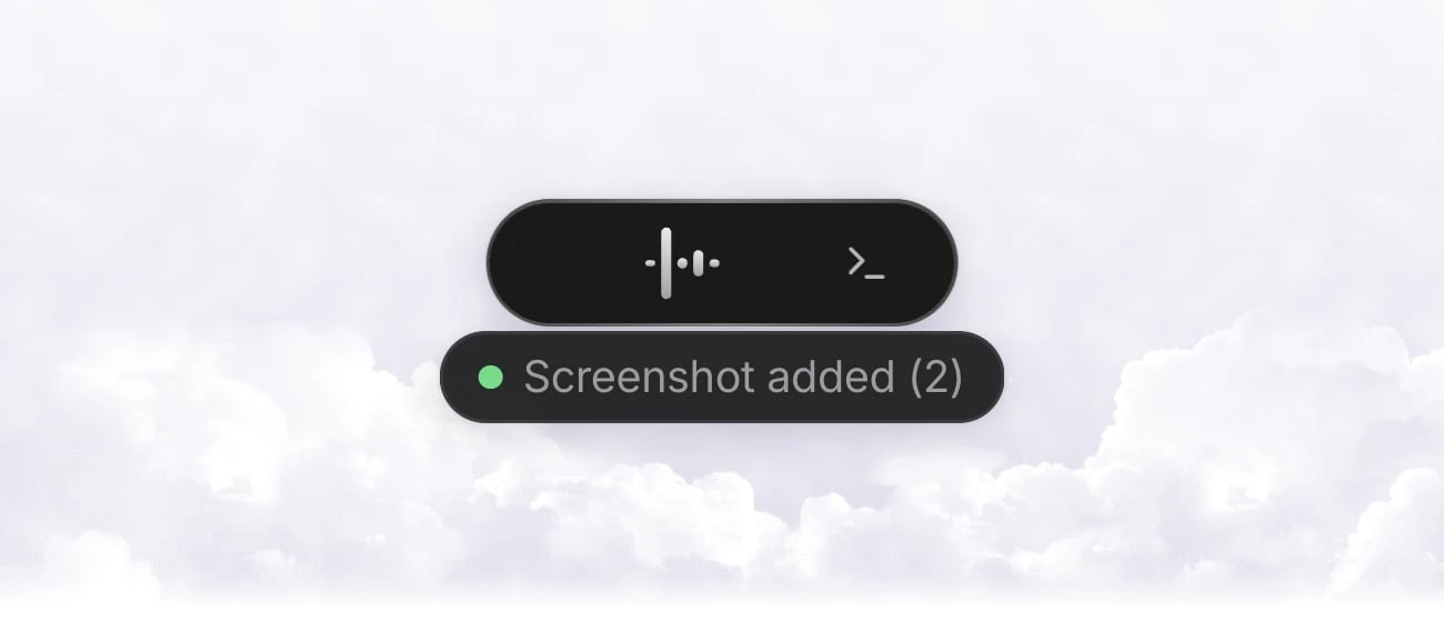 The recording indicator with a Screenshot added (2) chip under it
