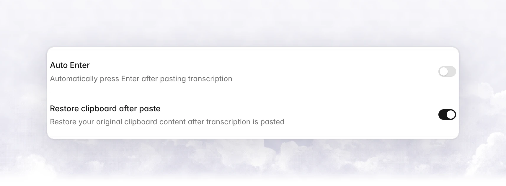 The Auto Enter and Restore clipboard after paste rows in Settings › General