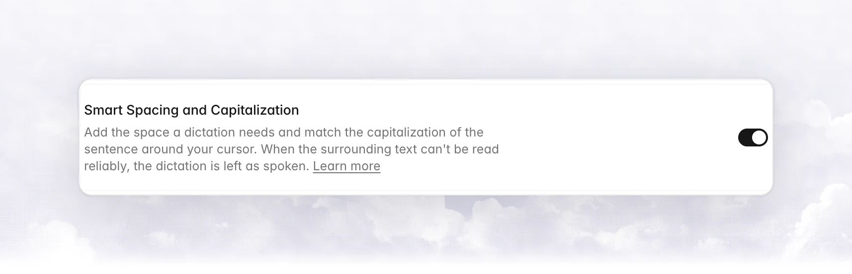 The Smart Spacing and Capitalization row in Settings › General