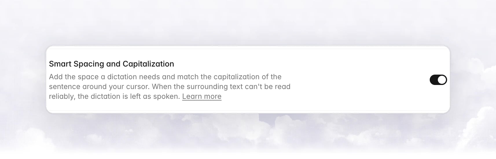 The Smart Spacing and Capitalization row in Settings › General