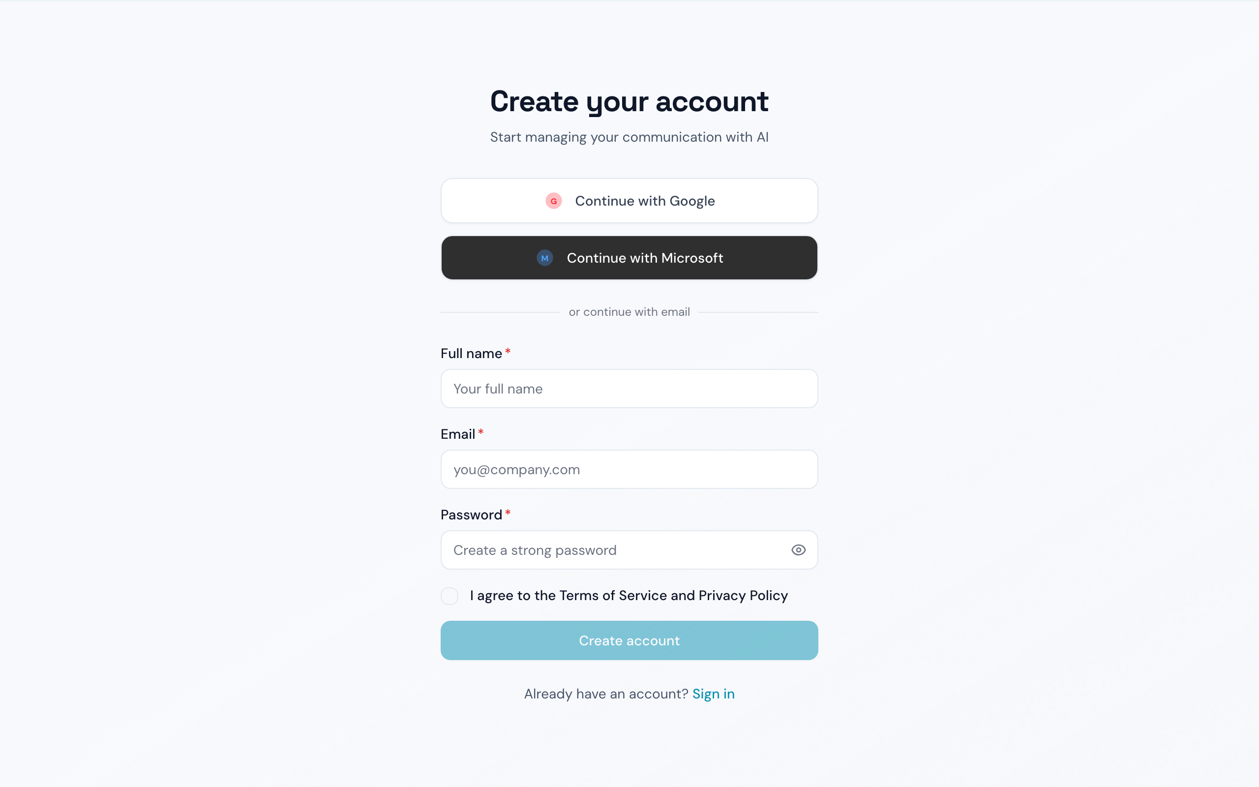 Outband signup page with name, email, and password fields