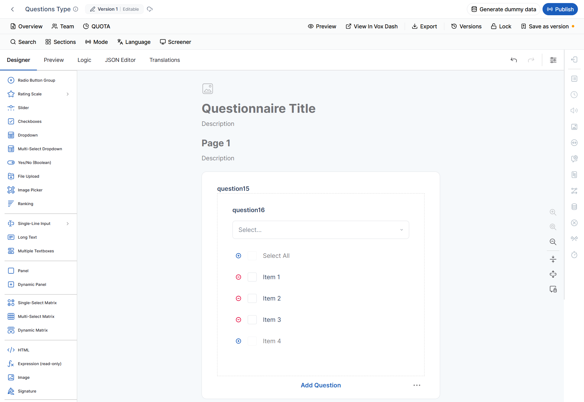 Questions types