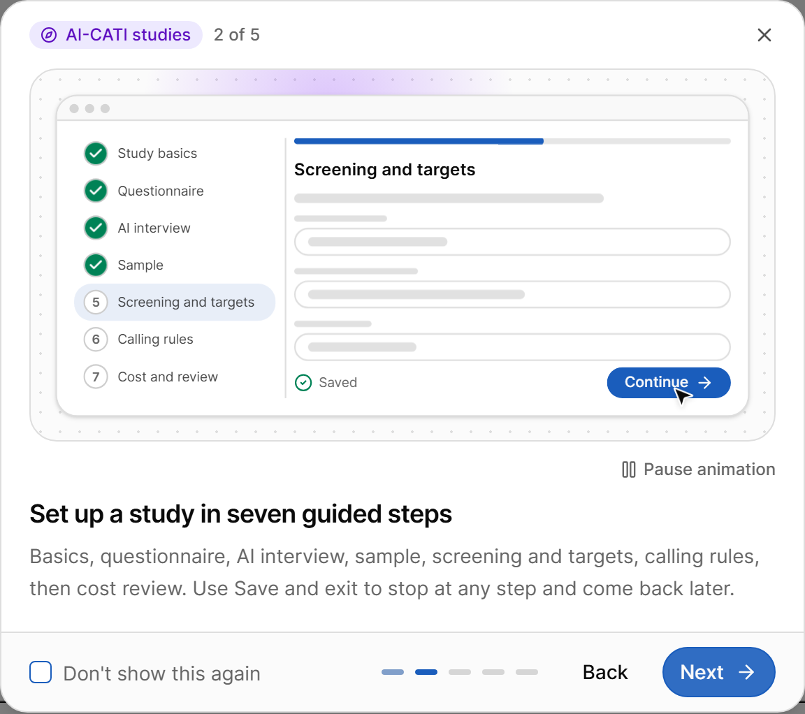 Set up a study in seven guided steps
