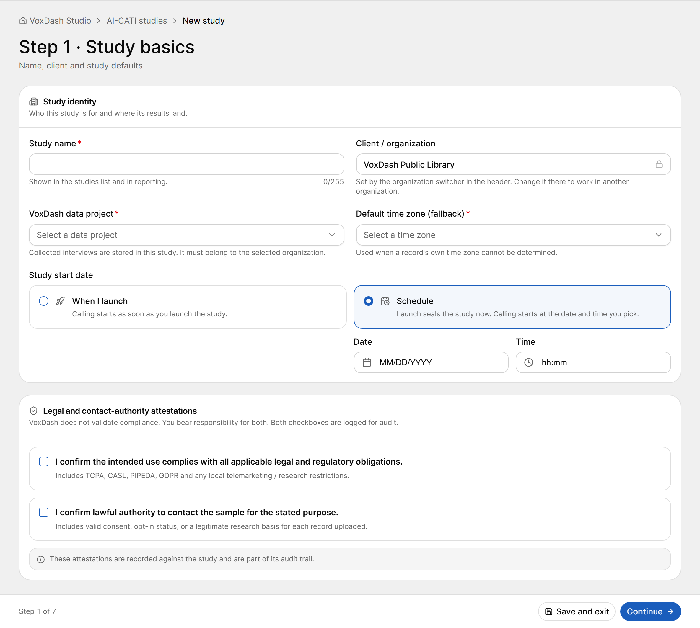 Step 1 · Study basics for a new study