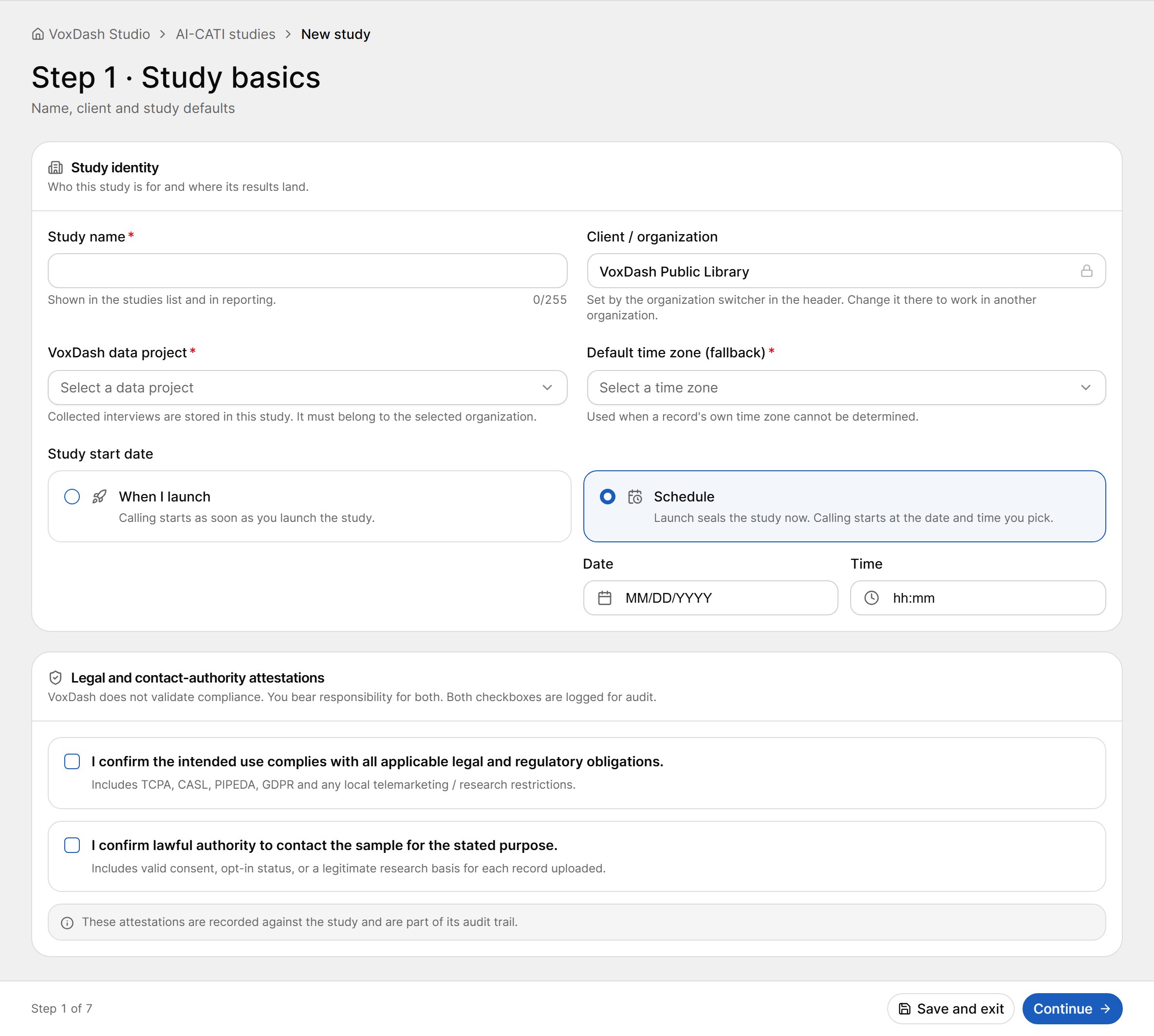 Step 1 · Study basics for a new study