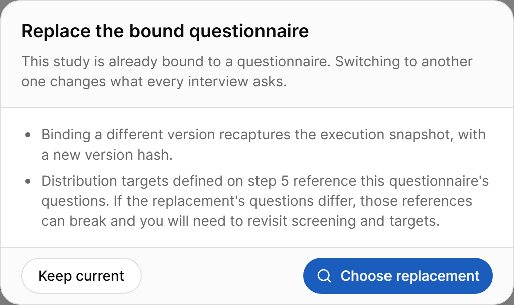 Replace the bound questionnaire