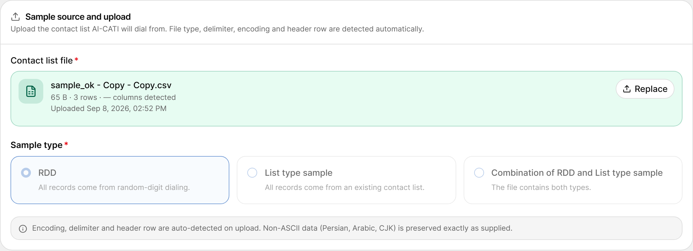 Sample source and upload