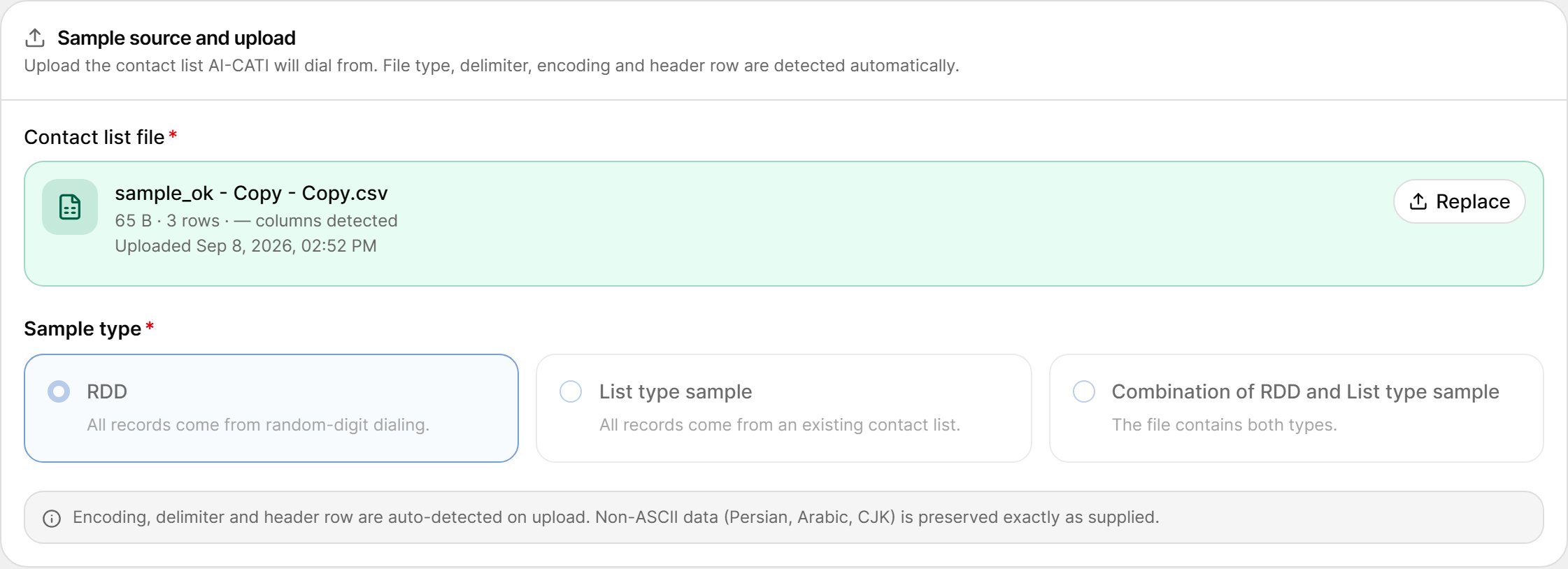 Sample source and upload
