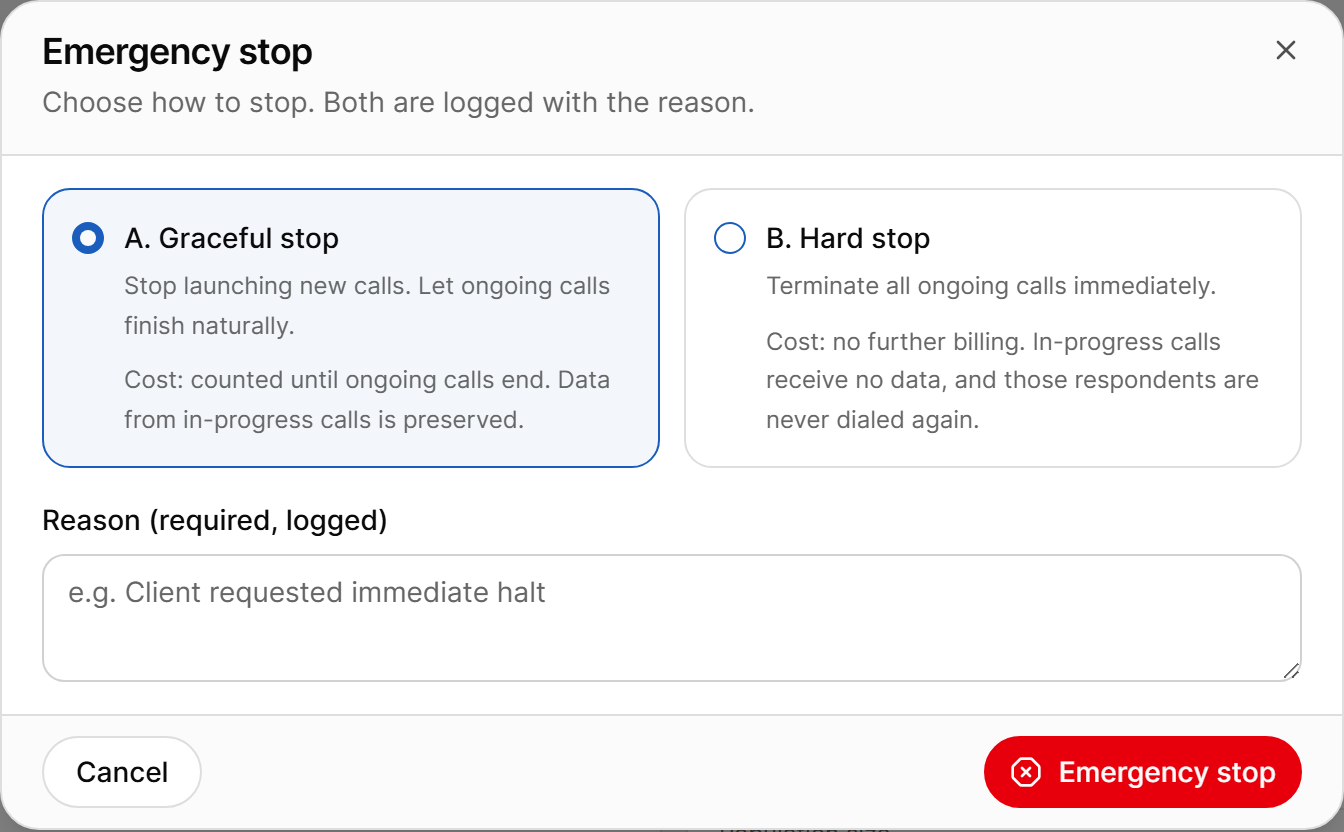 Emergency stop dialog