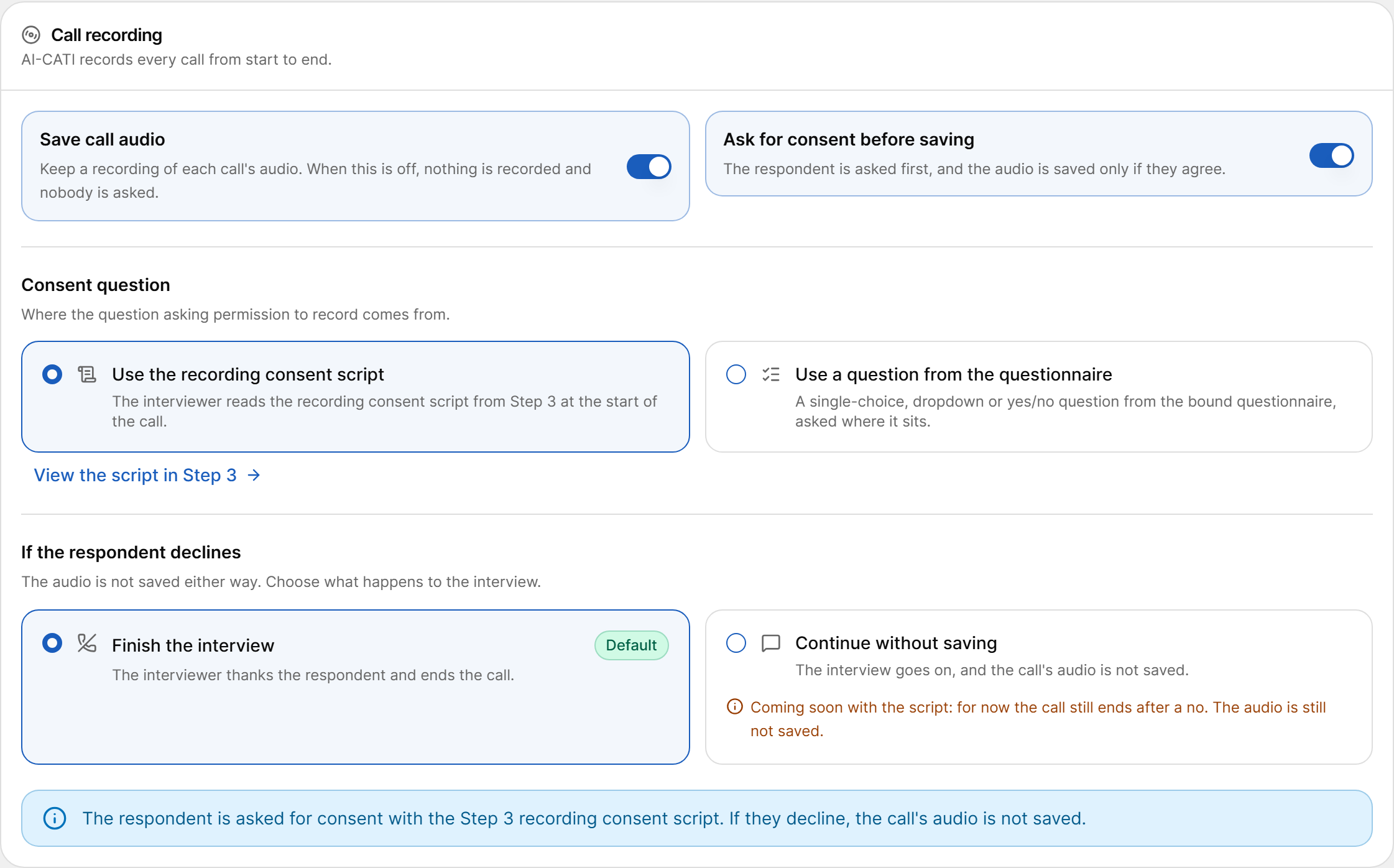Call recording settings