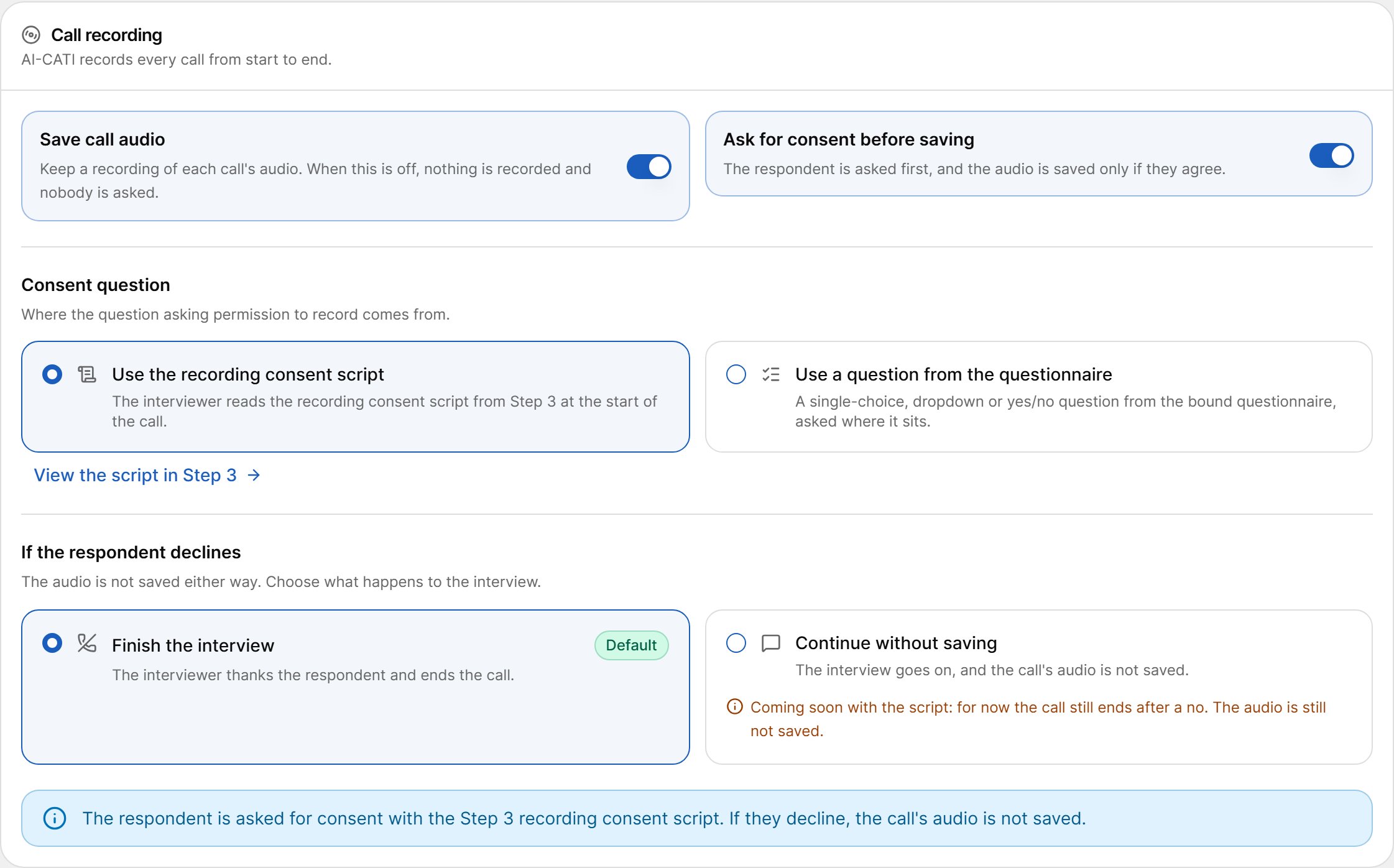 Call recording settings