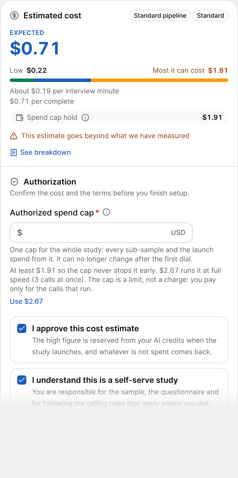 Estimated cost summary and authorization