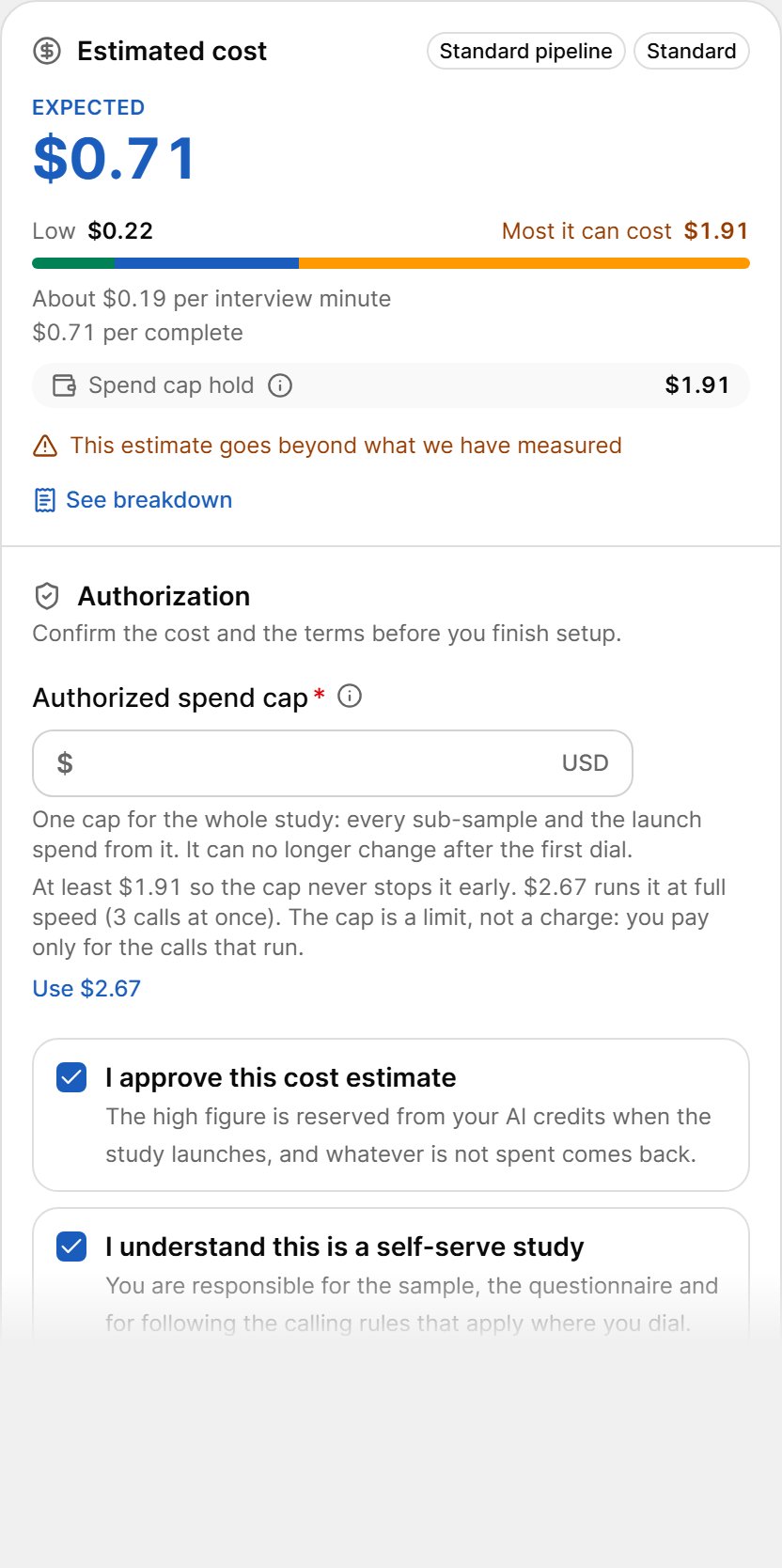Estimated cost summary and authorization