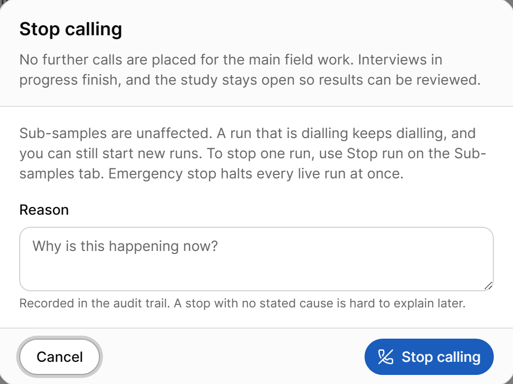Stop calling dialog