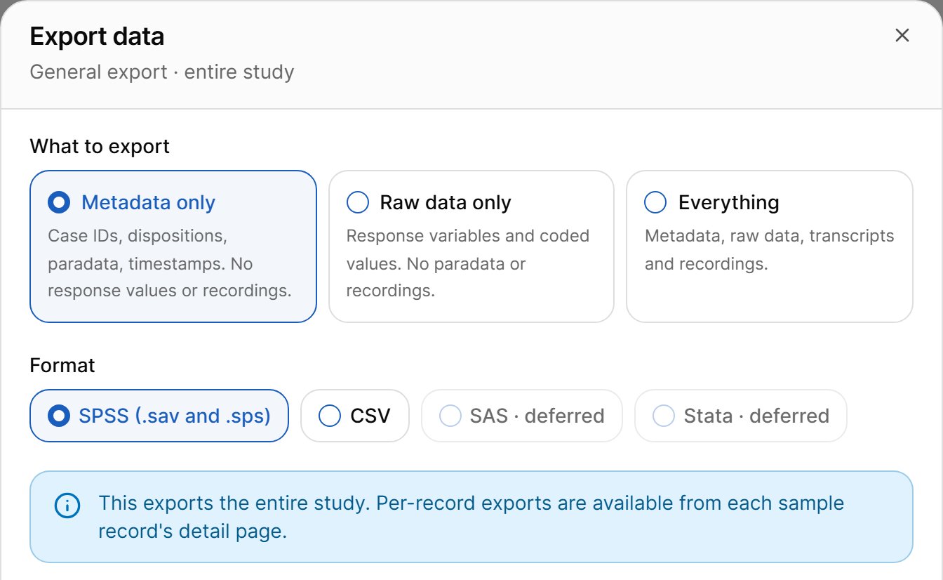 Export data dialog with Metadata only selected