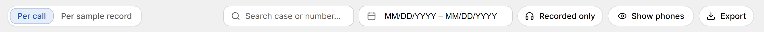 Results toolbar in the Per call view