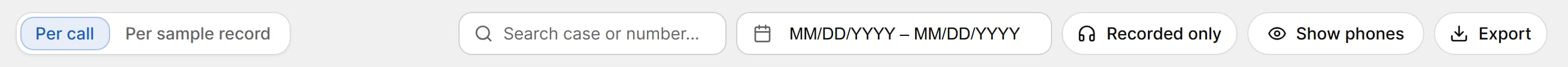 Results toolbar in the Per call view