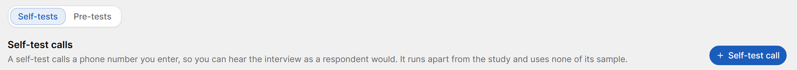 Self-tests sub-tab with the Self-test call button