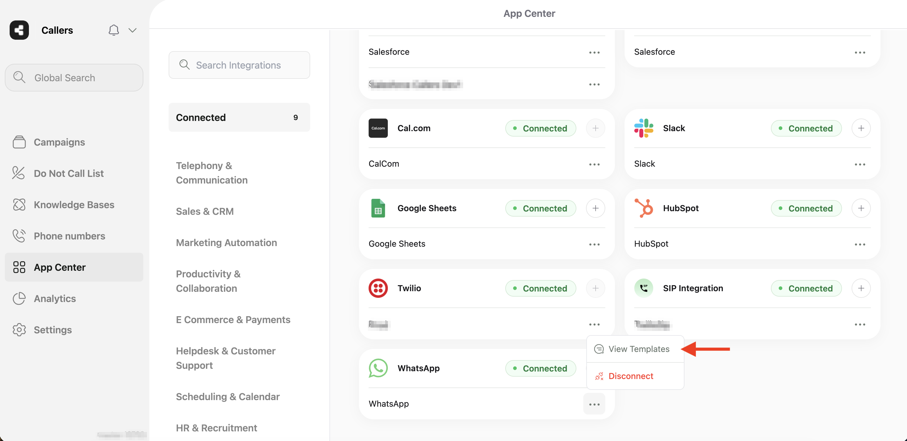 WhatsApp integration on the App Center
