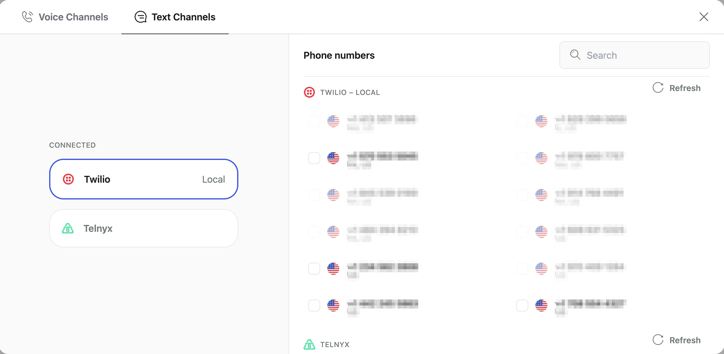 Supported channels modal
