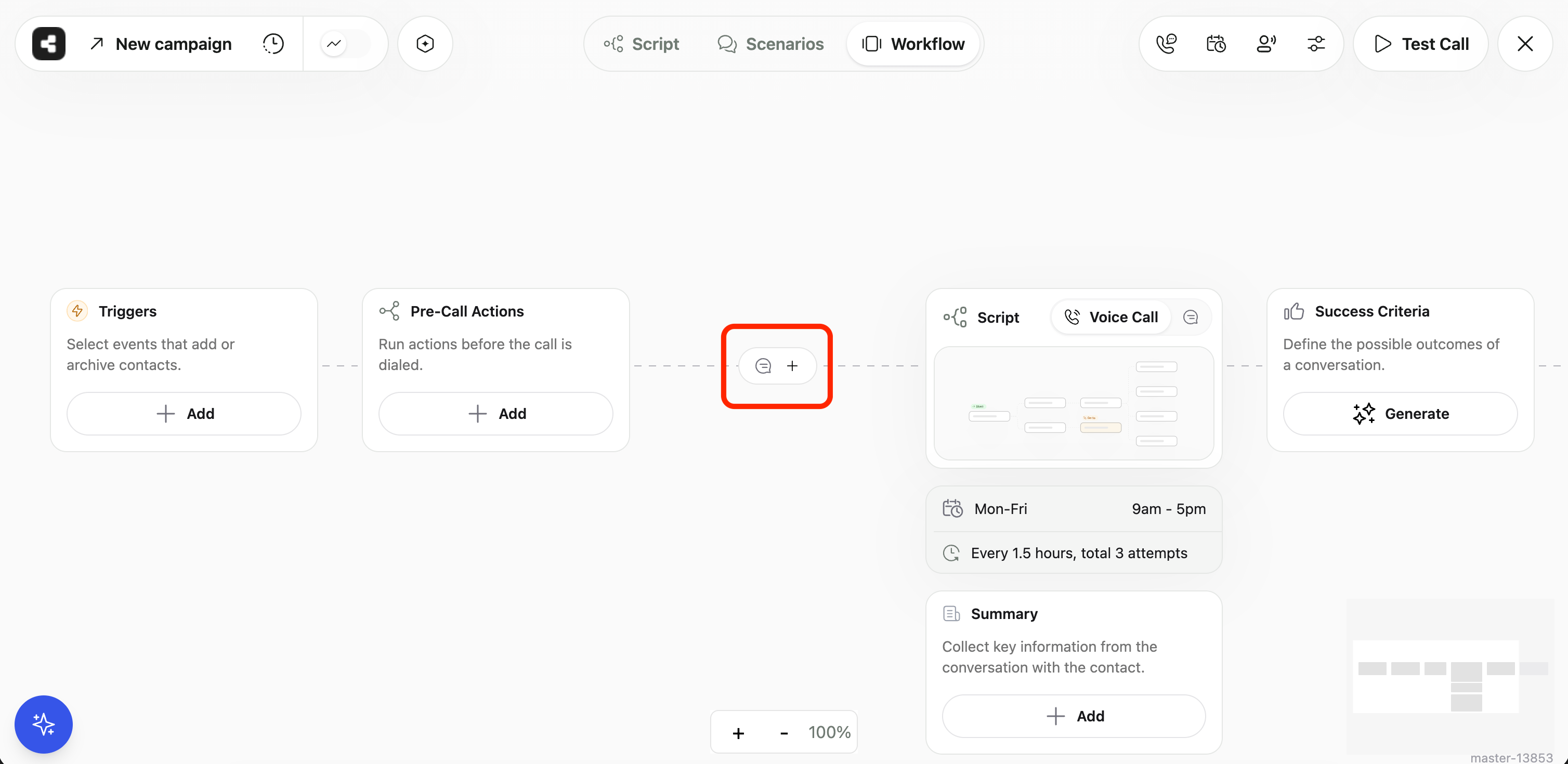 Agent workflow showing the Pre-Call Chat node
