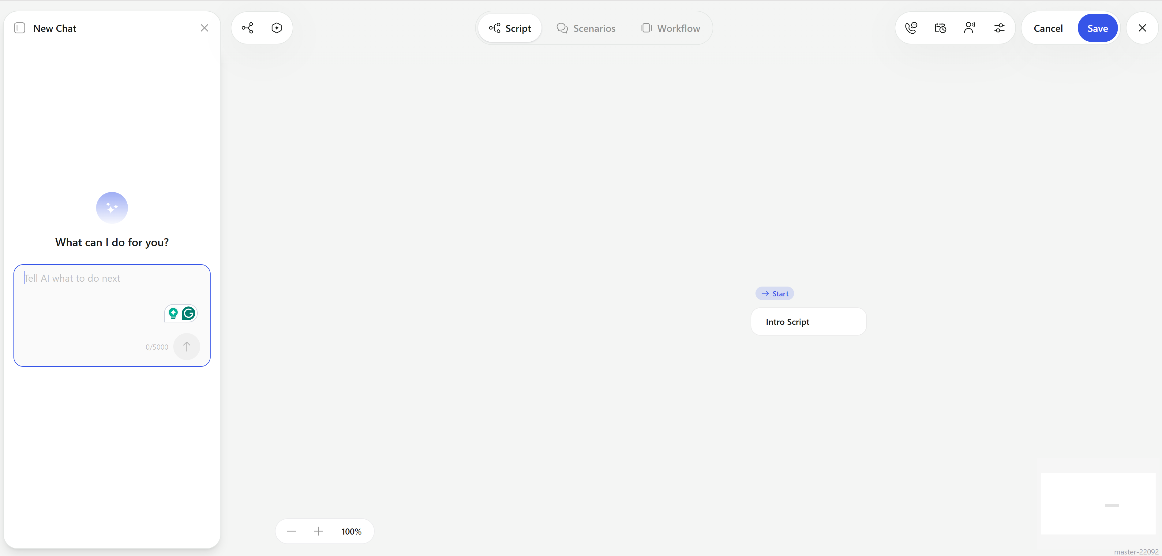 Expanded AI chat panel with the prompt field